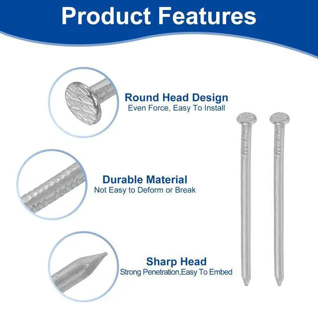 Alt view image 4 of 6 - 200Pcs Small Hardware Nails, 2 x 40mm Carbon Steel Round Head Nail Common Finishing Nail for Household Woodworking Picture Hanging DIY Projects, Silver Grey