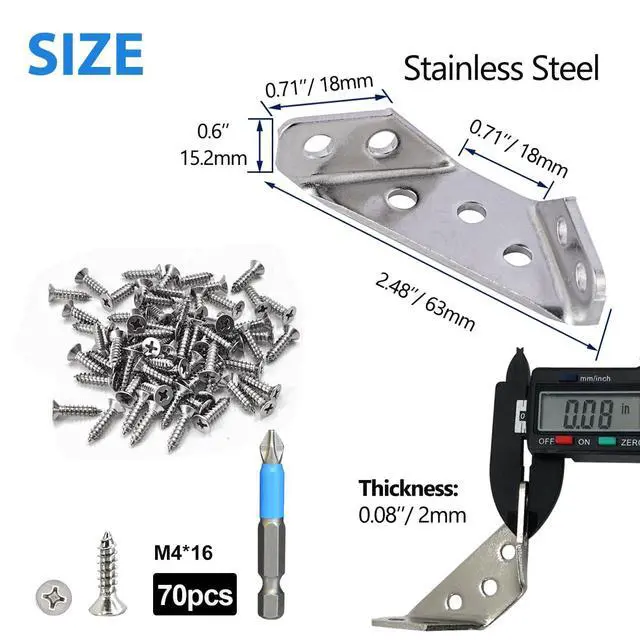 Alt view image 2 of 6 - 10 Pack Bracket Set 0.08 inch Thick Stainless Steel Triangular Furniture Corner Brace for Wood, Corner Connector Bracket with Screw and Screwdriver Bit