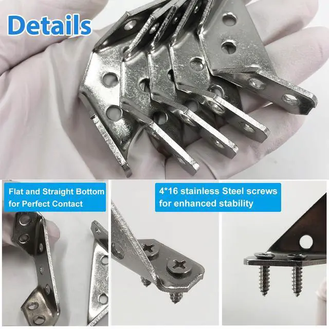 Alt view image 3 of 6 - 10 Pack Bracket Set 0.08 inch Thick Stainless Steel Triangular Furniture Corner Brace for Wood, Corner Connector Bracket with Screw and Screwdriver Bit