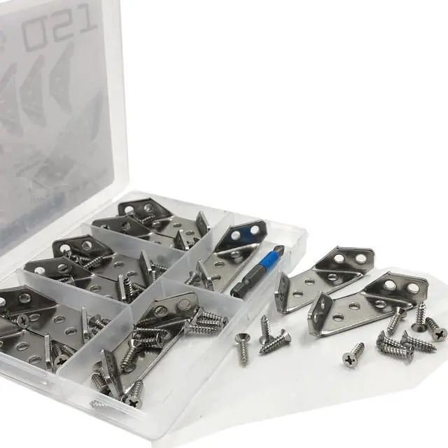 Alt view image 4 of 6 - 10 Pack Bracket Set 0.08 inch Thick Stainless Steel Triangular Furniture Corner Brace for Wood, Corner Connector Bracket with Screw and Screwdriver Bit