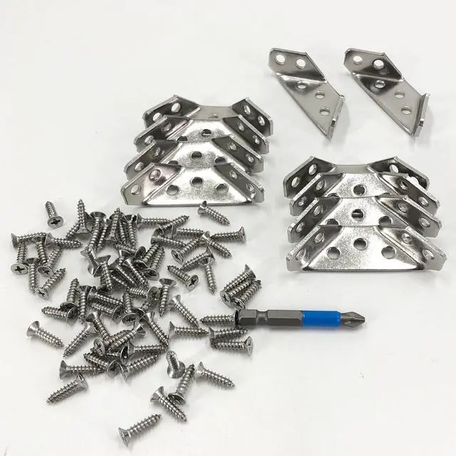 Alt view image 5 of 6 - 10 Pack Bracket Set 0.08 inch Thick Stainless Steel Triangular Furniture Corner Brace for Wood, Corner Connector Bracket with Screw and Screwdriver Bit