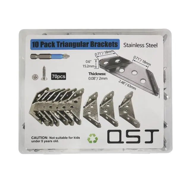 Alt view image 6 of 6 - 10 Pack Bracket Set 0.08 inch Thick Stainless Steel Triangular Furniture Corner Brace for Wood, Corner Connector Bracket with Screw and Screwdriver Bit