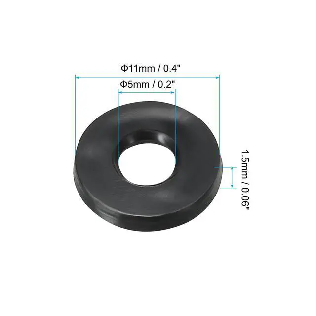 Alt view image 2 of 6 - M5 Rubber Flat Washer, 80 Pack 5mm ID 11mm OD 1.5mm Thick Sealing Spacer Gasket Ring for Faucet Pipe Water Hose Fastener Bolt, Black
