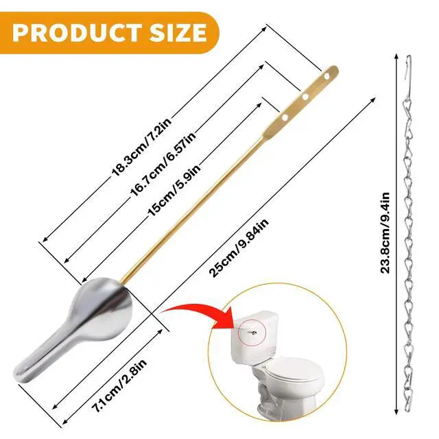Alt view image 4 of 7 - Universal Toilet Handle Replacement Kit, Front Mount Metal Toilet Flush Lever, Toilet Tank Handle with Brass Arm & Stainless Steel Flapper Chain, Compatible with American Standard & Mansfield