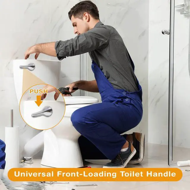 Alt view image 2 of 7 - Universal Toilet Handle Replacement Kit, Front Mount Metal Toilet Flush Lever, Toilet Tank Handle with Brass Arm & Stainless Steel Flapper Chain, Compatible with American Standard & Mansfield