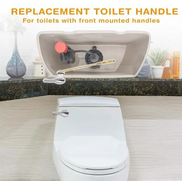 Alt view image 6 of 7 - Universal Toilet Handle Replacement Kit, Front Mount Metal Toilet Flush Lever, Toilet Tank Handle with Brass Arm & Stainless Steel Flapper Chain, Compatible with American Standard & Mansfield