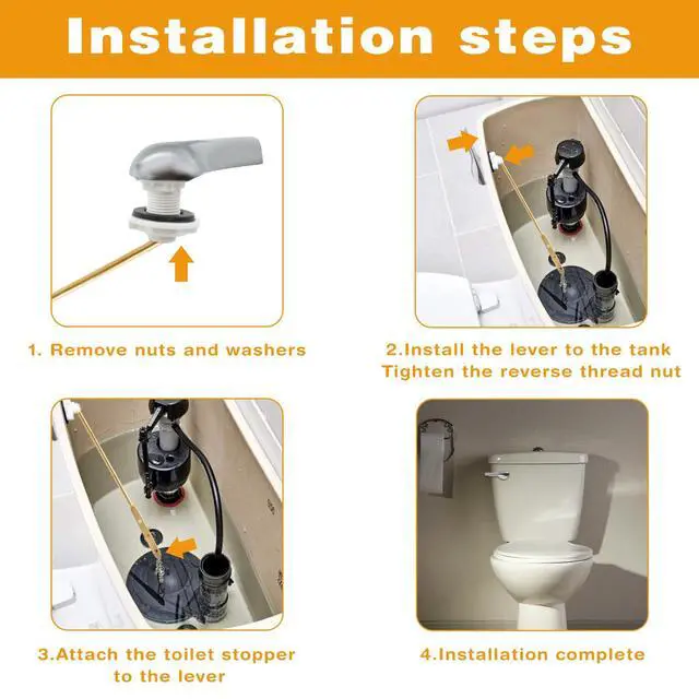 Alt view image 5 of 7 - Universal Toilet Handle Replacement Kit, Front Mount Metal Toilet Flush Lever, Toilet Tank Handle with Brass Arm & Stainless Steel Flapper Chain, Compatible with American Standard & Mansfield
