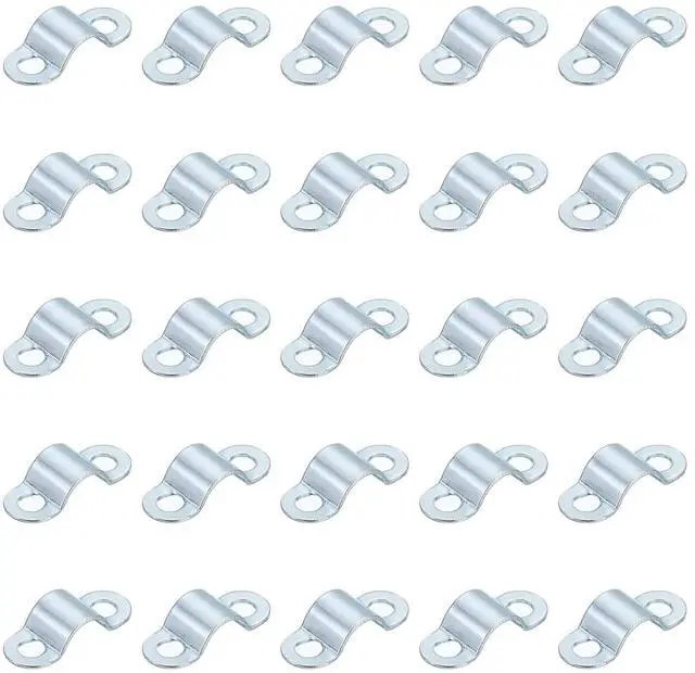 Main image of 25Pcs Rigid Pipe Strap Fit M4 (1/6") Tube OD, 2 Holes Carbon Steel Tension Tube Clamp, U Bracket Tube Clip for Pipe or Cable Fixing, Silver