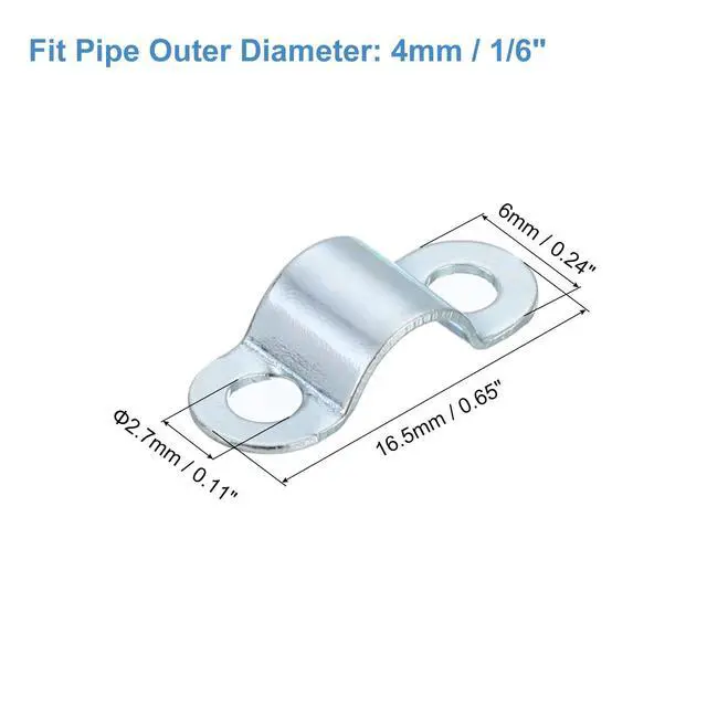 Alt view image 2 of 7 - 25Pcs Rigid Pipe Strap Fit M4 (1/6") Tube OD, 2 Holes Carbon Steel Tension Tube Clamp, U Bracket Tube Clip for Pipe or Cable Fixing, Silver