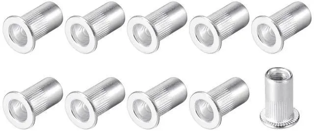 Main image of Rivet Nuts (#10-24) 50Pcs, Aluminum Alloy Knurled Body Insert Nuts - for Furniture Mechanical Fastener, Silver Tone