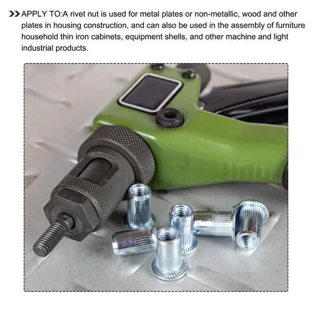 Alt view image 4 of 6 - Rivet Nuts (#10-24) 50Pcs, Aluminum Alloy Knurled Body Insert Nuts - for Furniture Mechanical Fastener, Silver Tone