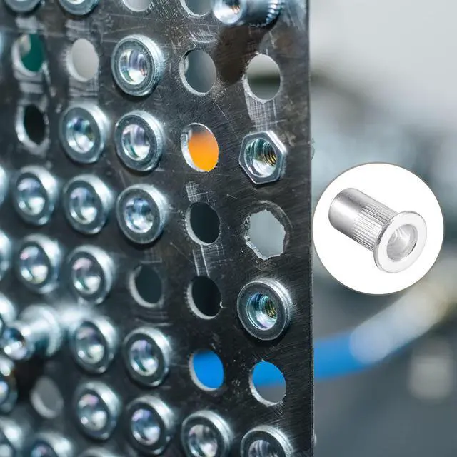 Alt view image 3 of 6 - Rivet Nuts (#10-24) 50Pcs, Aluminum Alloy Knurled Body Insert Nuts - for Furniture Mechanical Fastener, Silver Tone