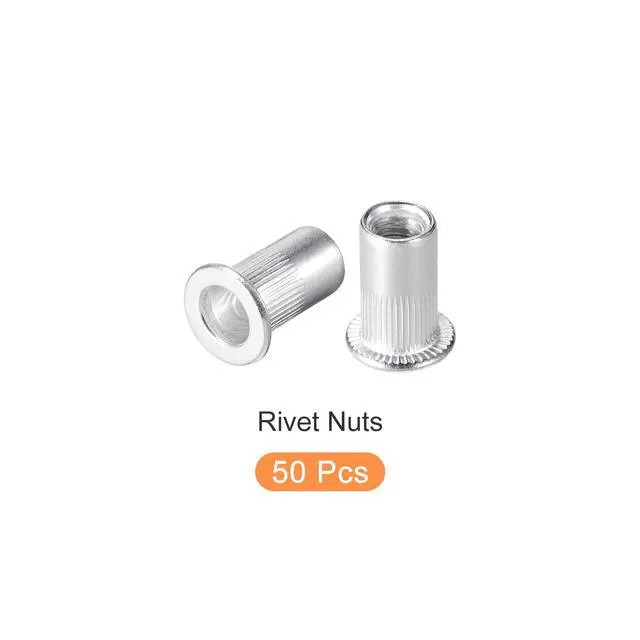 Alt view image 6 of 6 - Rivet Nuts (#10-24) 50Pcs, Aluminum Alloy Knurled Body Insert Nuts - for Furniture Mechanical Fastener, Silver Tone