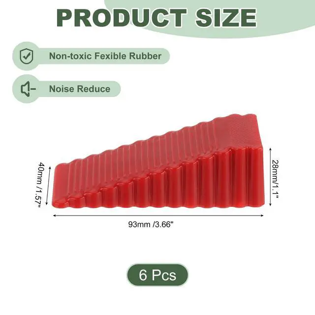 Alt view image 2 of 6 - 6 Pcs Door Stoppers for Bottom of Door, 28mm/1.10 Inch Door Stops, Rubber Door Stopper Wedge Anti Slip, Window Stopper Door Stackable, Red