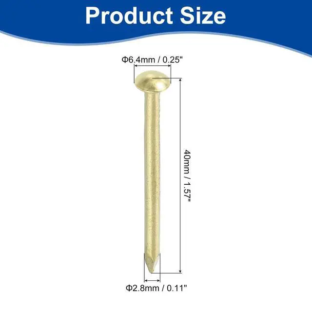 Alt view image 2 of 6 - 25Pcs Small Hardware Nails, 4D x 1-1/2" Brass Round Head Nail Common Finishing Nail for Household Woodworking Picture Hanging DIY Projects, Gold
