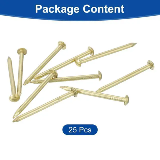 Alt view image 3 of 6 - 25Pcs Small Hardware Nails, 4D x 1-1/2" Brass Round Head Nail Common Finishing Nail for Household Woodworking Picture Hanging DIY Projects, Gold