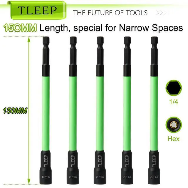 Alt view image 3 of 7 - 150MM 5/16" Magnetic Power Nut Driver Set for Impact Drill, 1/4" Hex Head Drill Bit Set SAE Screwdriver Socket Set, Chrome Vanadium Steel Quick Change Chuck Socket Wrench Nut Setters