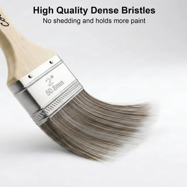 Alt view image 2 of 7 - Paint Brushes Set - 5 Pcs Flat & Angle Paintbrushes for Wall & Trim, Suitable for Oil & Water-Based Paints, Stains
