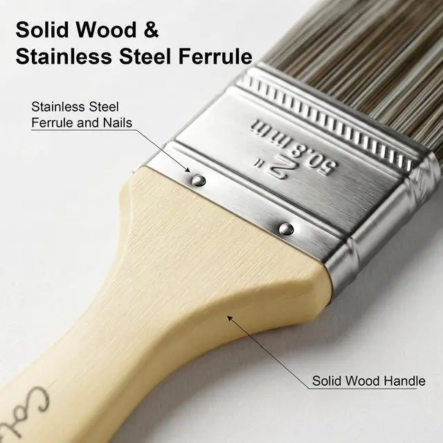 Alt view image 3 of 7 - Paint Brushes Set - 5 Pcs Flat & Angle Paintbrushes for Wall & Trim, Suitable for Oil & Water-Based Paints, Stains