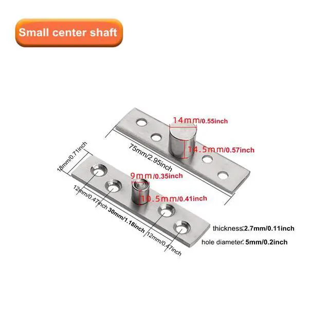 Alt view image 2 of 7 - 2 Pack Door Pivot Hinge 360°Rotation Hidden Door Hinge Concealing Door Hinge Household Hinge Hidden Bookcase Hinges Secret, Stainless Steel Rotation Door Pivot Hinges Hardware,Small