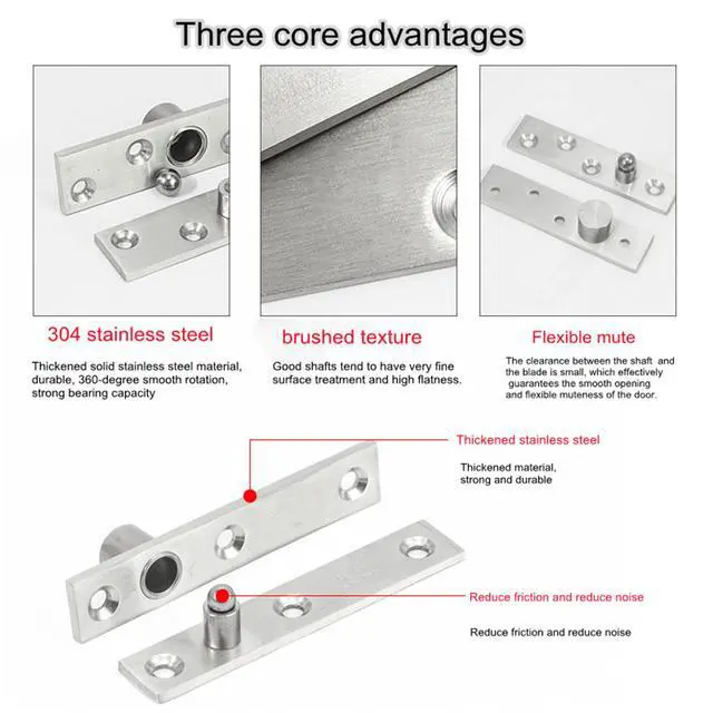 Alt view image 3 of 7 - 2 Pack Door Pivot Hinge 360°Rotation Hidden Door Hinge Concealing Door Hinge Household Hinge Hidden Bookcase Hinges Secret, Stainless Steel Rotation Door Pivot Hinges Hardware,Small