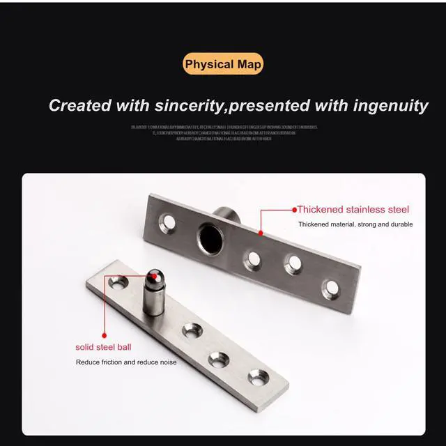 Alt view image 4 of 7 - 2 Pack Door Pivot Hinge 360°Rotation Hidden Door Hinge Concealing Door Hinge Household Hinge Hidden Bookcase Hinges Secret, Stainless Steel Rotation Door Pivot Hinges Hardware,Small