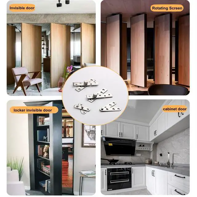 Alt view image 7 of 7 - 2 Pack Door Pivot Hinge 360°Rotation Hidden Door Hinge Concealing Door Hinge Household Hinge Hidden Bookcase Hinges Secret, Stainless Steel Rotation Door Pivot Hinges Hardware,Small