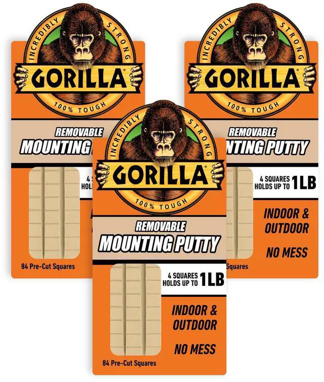 Main image of Removable Mounting Putty Reusable & Repositionable Adhesive 84 Count Pre-Cut Squares (Pack of 3) Holds 2 lbs Back to School Supplies for Teachers Students Parents, Indoor Outdoor