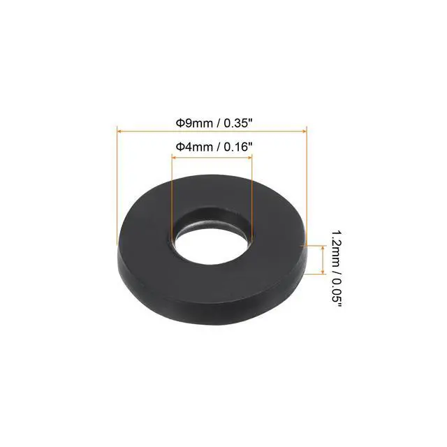 Alt view image 2 of 6 - M4 Rubber Flat Washer, 12 Pack 4mm ID 9mm OD 1.2mm Thick Sealing Spacer Gasket Ring for Faucet Pipe Water Hose Fastener Bolt, Black