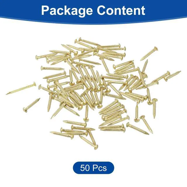 Alt view image 3 of 6 - 50Pcs Small Hardware Nails, 1.2 x 8mm Brass Round Head Nail Common Finishing Nail for Household Woodworking Picture Hanging DIY Projects, Gold