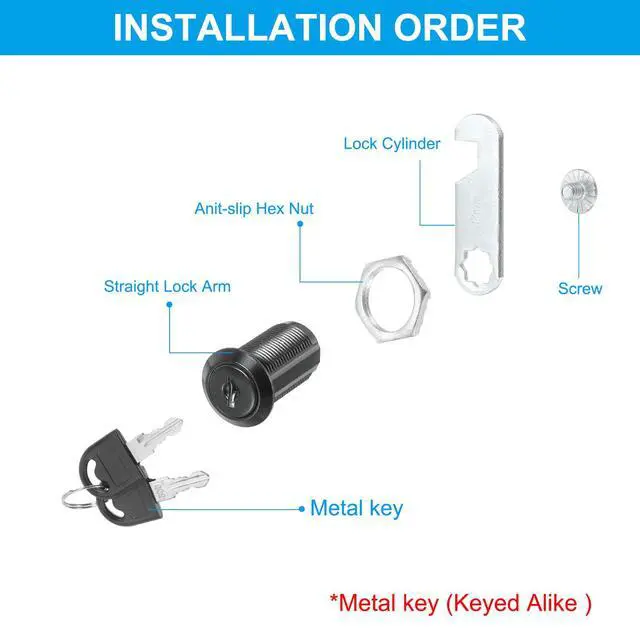 Alt view image 5 of 7 - Cabinet Lock with Keys 2 Pcs 5/8"(16mm) Cam Locks Zinc Alloy Tool Box Lock Replacement Keyed Alike for Drawer Cupboard Household Mailbox RV Door Lock, Black