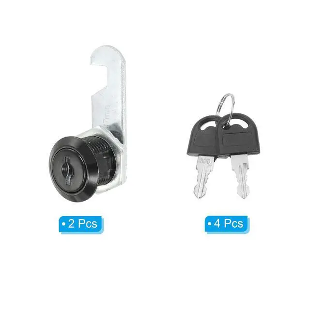 Alt view image 3 of 7 - Cabinet Lock with Keys 2 Pcs 5/8"(16mm) Cam Locks Zinc Alloy Tool Box Lock Replacement Keyed Alike for Drawer Cupboard Household Mailbox RV Door Lock, Black