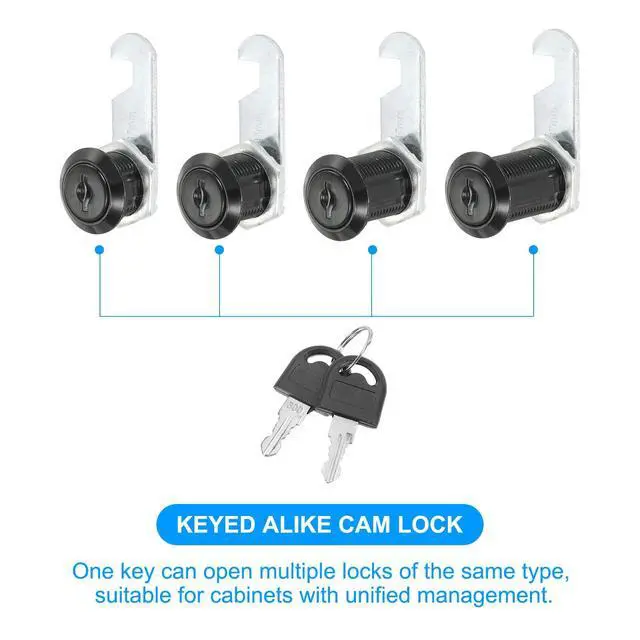 Alt view image 6 of 7 - Cabinet Lock with Keys 2 Pcs 5/8"(16mm) Cam Locks Zinc Alloy Tool Box Lock Replacement Keyed Alike for Drawer Cupboard Household Mailbox RV Door Lock, Black