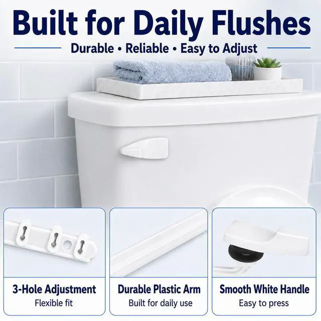 Alt view image 4 of 7 - Toilet Handle Replacement Kit, Universal Front Mount Toilet Tank Flush Lever Replacement Handle, Toilet Tank Trip Lever, Easy to Install, Toilet Repair Kit, White Plastic