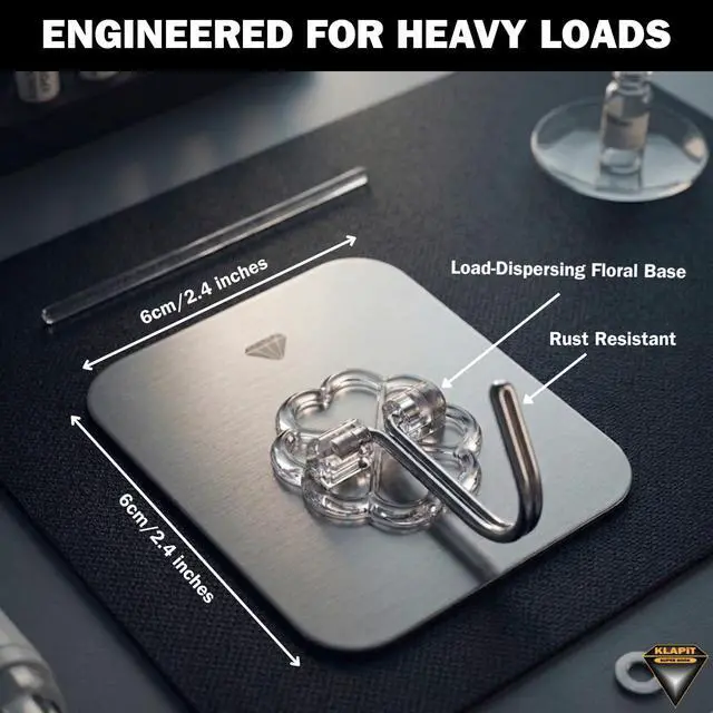 Alt view image 2 of 7 - Super Hook - Heavy-Duty Adhesive Silver Wall Hooks, Holds Up to 11 lbs, Waterproof, No Damage, Easy Install on Tile, Wood, Stone, Glass & Metal - Made of Steel (Silver, 4pc)