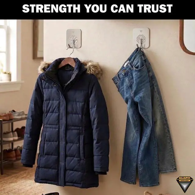 Alt view image 6 of 7 - Super Hook - Heavy-Duty Adhesive Silver Wall Hooks, Holds Up to 11 lbs, Waterproof, No Damage, Easy Install on Tile, Wood, Stone, Glass & Metal - Made of Steel (Silver, 4pc)
