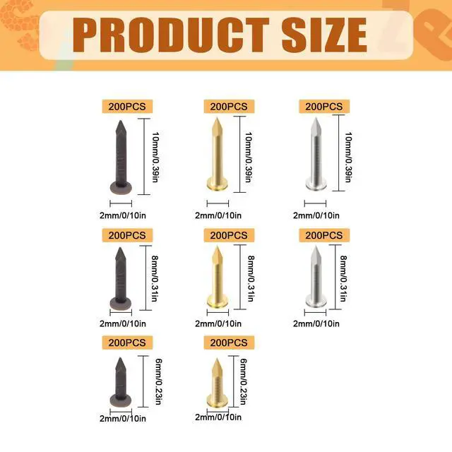 Alt view image 2 of 7 - 1600Pcs Small Tiny Nails Kit, 6mm, 8mm, 10mm Tiny Wooden Nails for Wooden DIY Decorative Pictures Mini Boxes Household Accessories (Gold/Bronze/Silver)