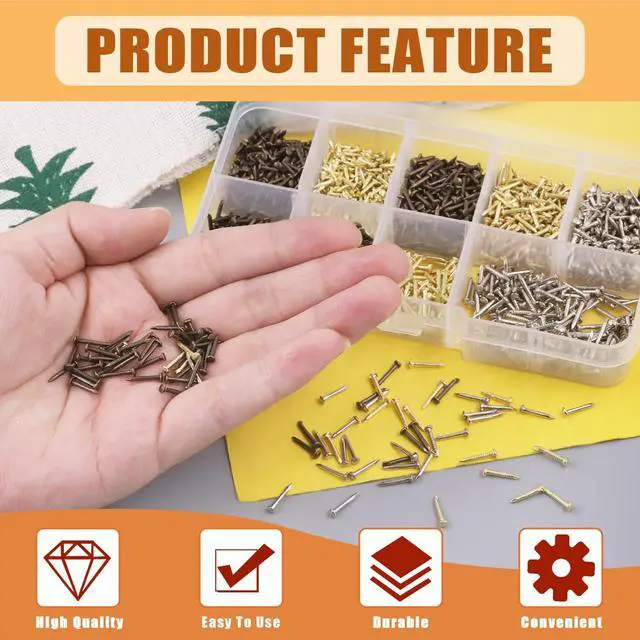 Alt view image 4 of 7 - 1600Pcs Small Tiny Nails Kit, 6mm, 8mm, 10mm Tiny Wooden Nails for Wooden DIY Decorative Pictures Mini Boxes Household Accessories (Gold/Bronze/Silver)