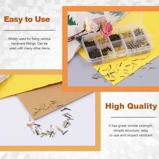 Alt view image 5 of 7 - 1600Pcs Small Tiny Nails Kit, 6mm, 8mm, 10mm Tiny Wooden Nails for Wooden DIY Decorative Pictures Mini Boxes Household Accessories (Gold/Bronze/Silver)