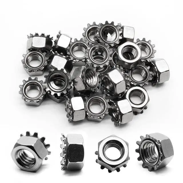 Main image of 50 Pieces K-Lock Nuts with External Tooth Washer, 1/4" Stainless Steel Kep Lock Nut
