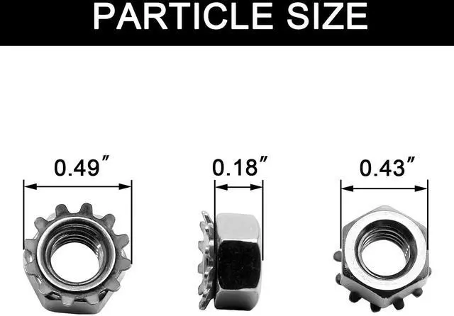 Alt view image 2 of 7 - 50 Pieces K-Lock Nuts with External Tooth Washer, 1/4" Stainless Steel Kep Lock Nut