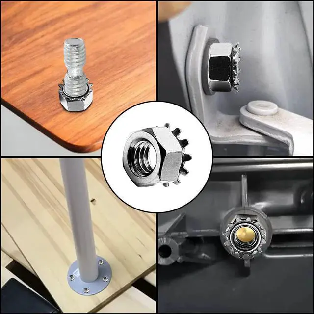 Alt view image 7 of 7 - 50 Pieces K-Lock Nuts with External Tooth Washer, 1/4" Stainless Steel Kep Lock Nut