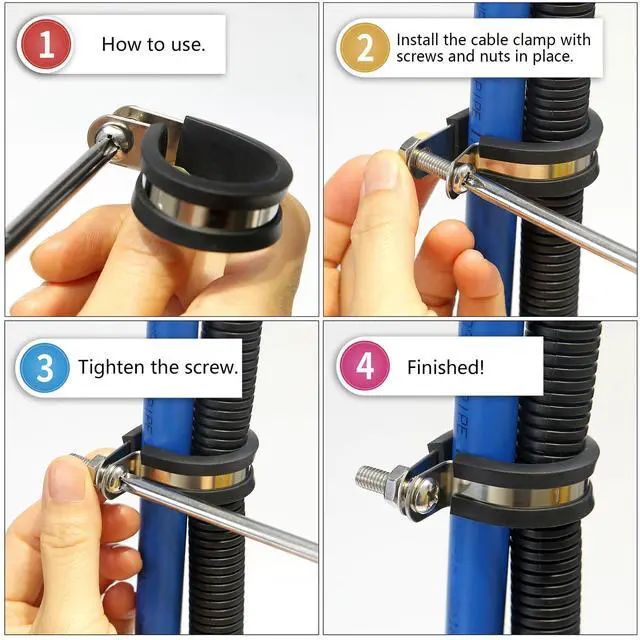 Alt view image 4 of 7 - 20 PCS 3/16 Inch Cable Clamps - Stainless Steel, Insulated, Hose & Pipe Clamps