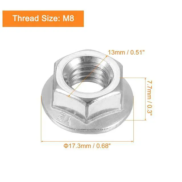 Alt view image 2 of 6 - Flange Left Hand Nuts, M8x1.25mm 304 Stainless Steel Serrated Flange Left Hand Reverse Nuts for Assembling and Fastening, Silver 5pcs