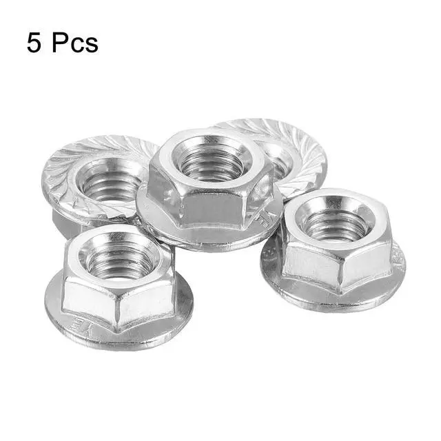 Alt view image 3 of 6 - Flange Left Hand Nuts, M8x1.25mm 304 Stainless Steel Serrated Flange Left Hand Reverse Nuts for Assembling and Fastening, Silver 5pcs
