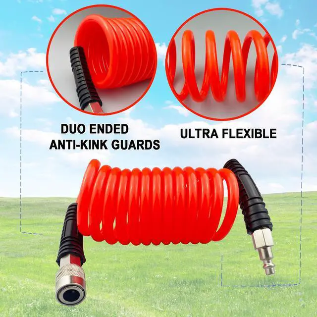Alt view image 6 of 7 - PU Recoil Air Hose Compressor Tube with 1/4" Swivel Fittings