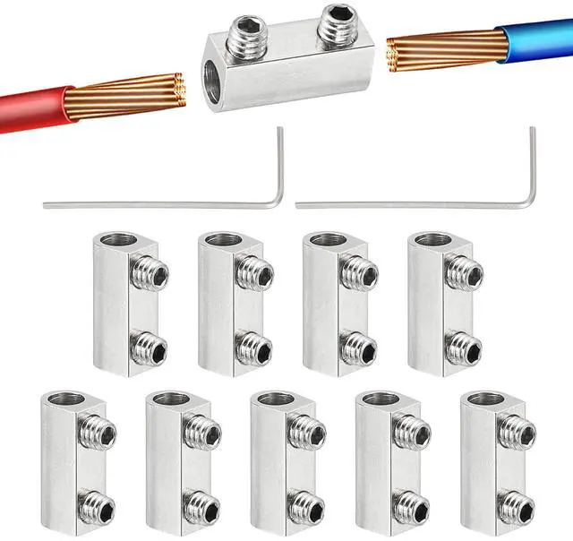 Main image of Steel Wire Rope Cable Clamp, 10 Pack M2.5 Wire Rope Clips 2.7mm Line Hole with End Screw Stopper and Wrench Silver
