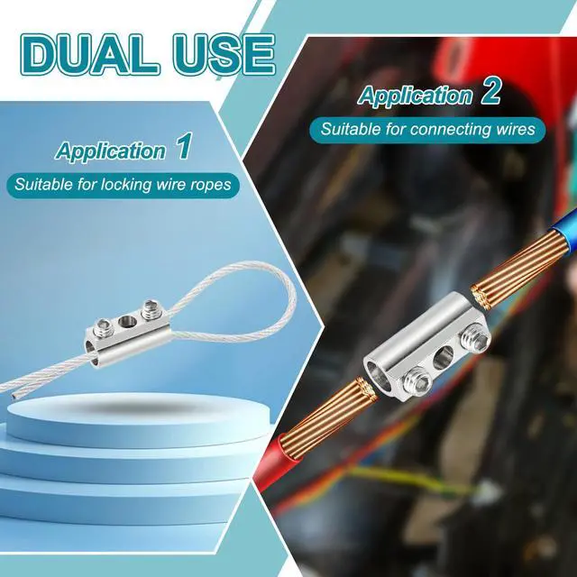 Alt view image 4 of 7 - Steel Wire Rope Cable Clamp, 10 Pack M2.5 Wire Rope Clips 2.7mm Line Hole with End Screw Stopper and Wrench Silver