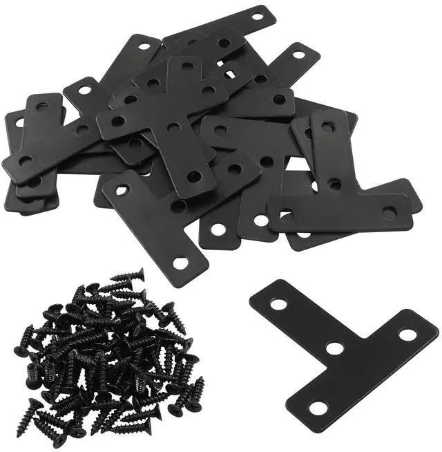 Main image of T Shape Flat Mending Plates, 50 x 50mm (2" x 2"), Black