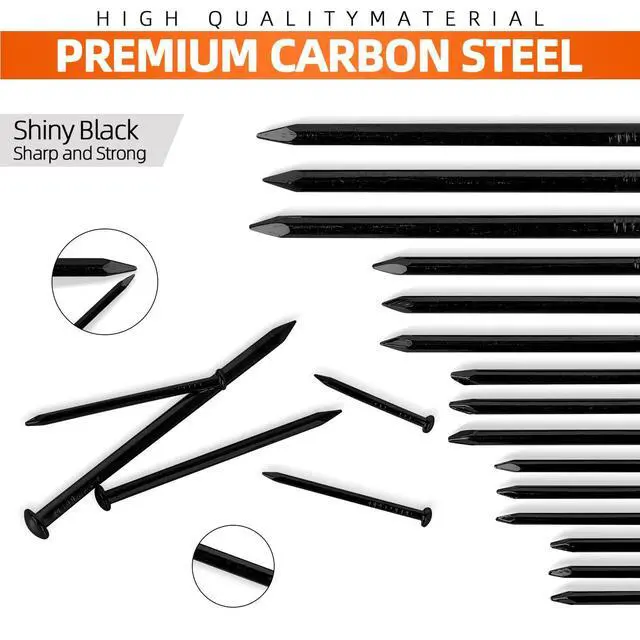 Alt view image 2 of 5 - 400 PCS Round Head Nails, 1 Inches Hardware Nail, Nails for Hanging Pictures, Wood Nails, Black Nails, Household Nails